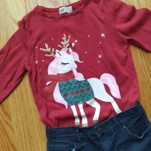 COPY - Girls Red Christmas H&M Sweater Sz 6/7 Glitter Unicorn Reindeer
